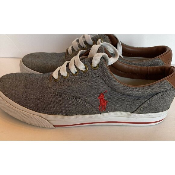 Ralph Lauren Polo Vaughn Sneaker Gray Chambray Leather Trim Mens Shoes SZ 7.5 - Picture 9 of 12